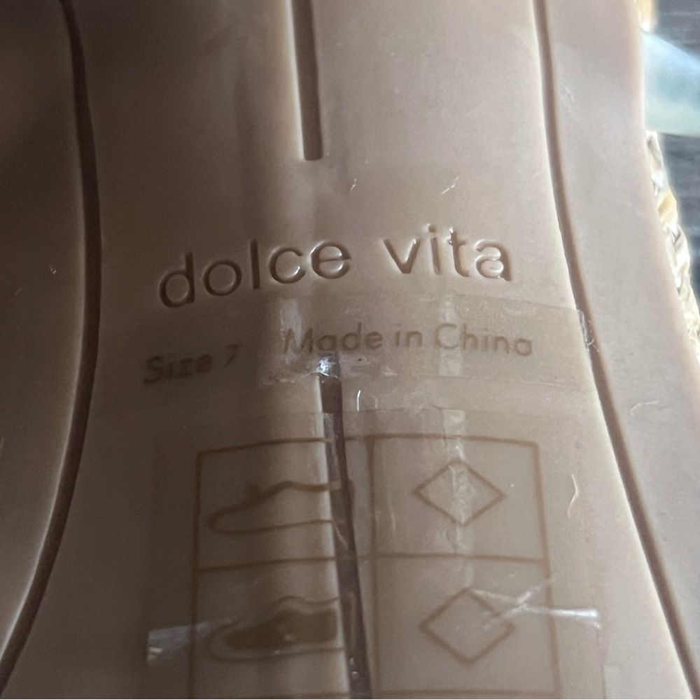 Dolce Vita Natie rattan straw block heel clear strap sandal tan size 7 - Picture 6 of 6